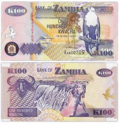 Банкнота 100 квача 1992 года, Замбия UNC